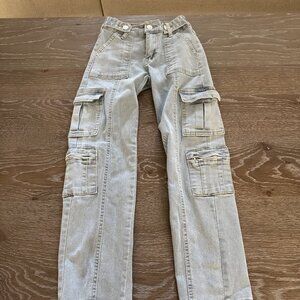 Girls Celebrity Ace light denim cargo denim jeans elastic waist size 10